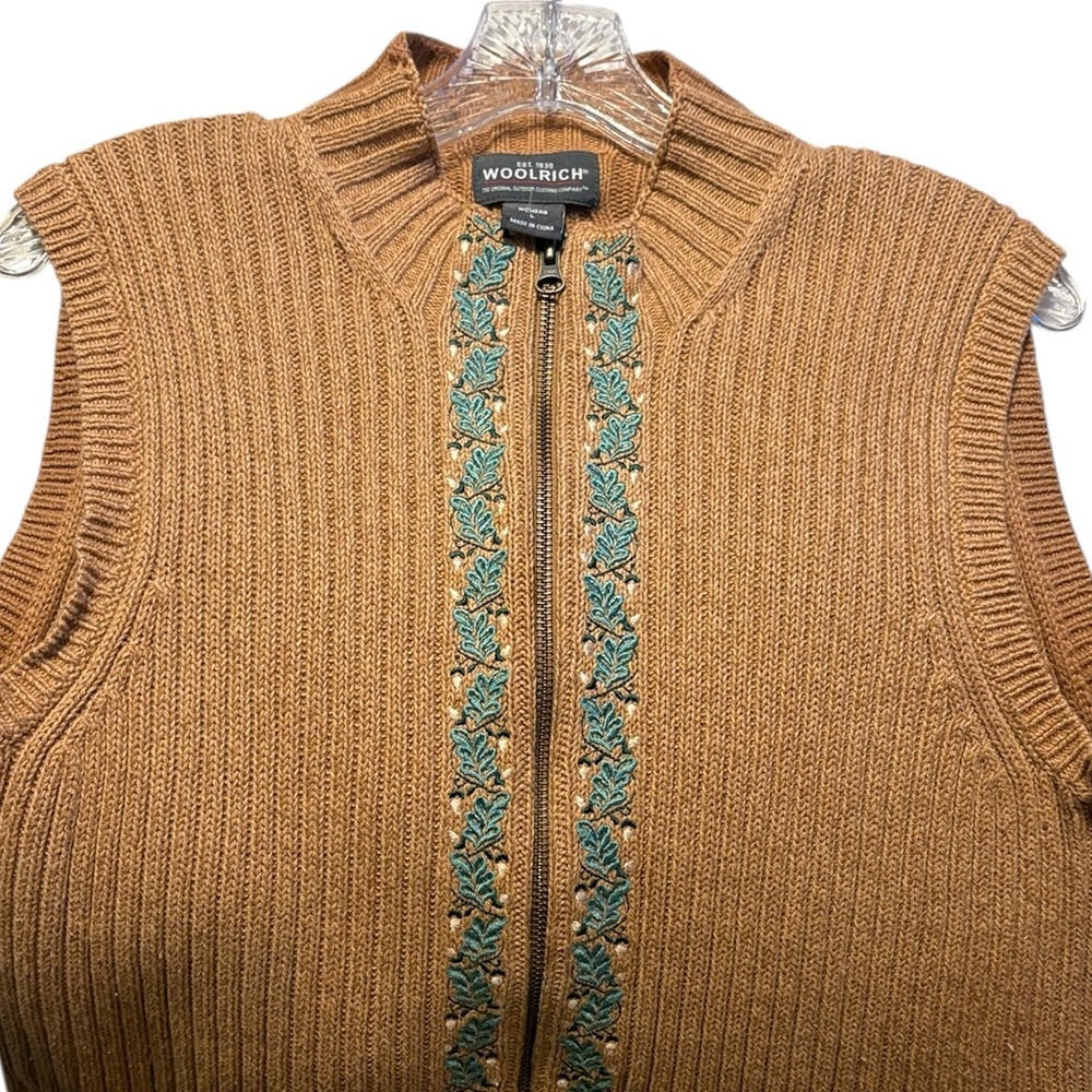 Vintage Woolrich Forest Sweater Vest L Camel Green Leaves Indi Granola Girl boho - Picture 5 of 9